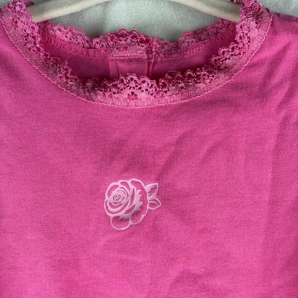 Faded Glory Bodysuit Onesie Baby Girls 24 Months Pink Lace Trim Floral Coquette